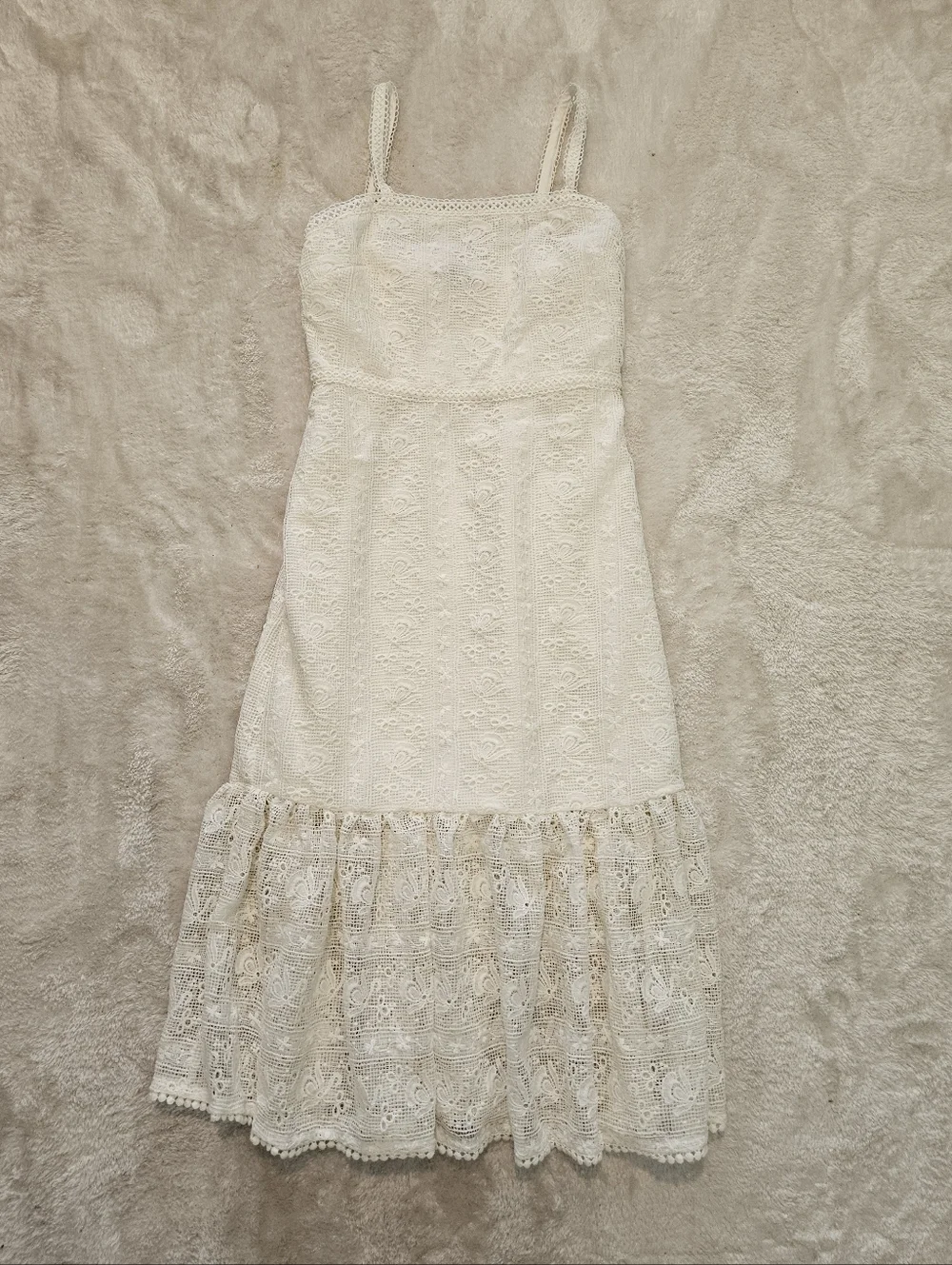 NWT Steve Madden Lace Cream Midi Dress Size 2 White Summer Vacation Feminine - Picture 2 of 9